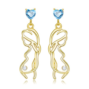 Heart Zircon Pearl Earrings 925 Sterling Silver for Pregnant Mother