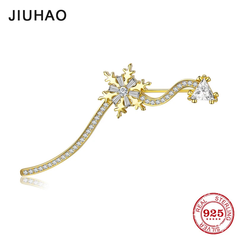 925 Silver Snowflake Brooch with Cubic Zirconia