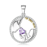 Heart Zircon Mothers Pendant Necklace 925 Sterling Silver Chain Necklace