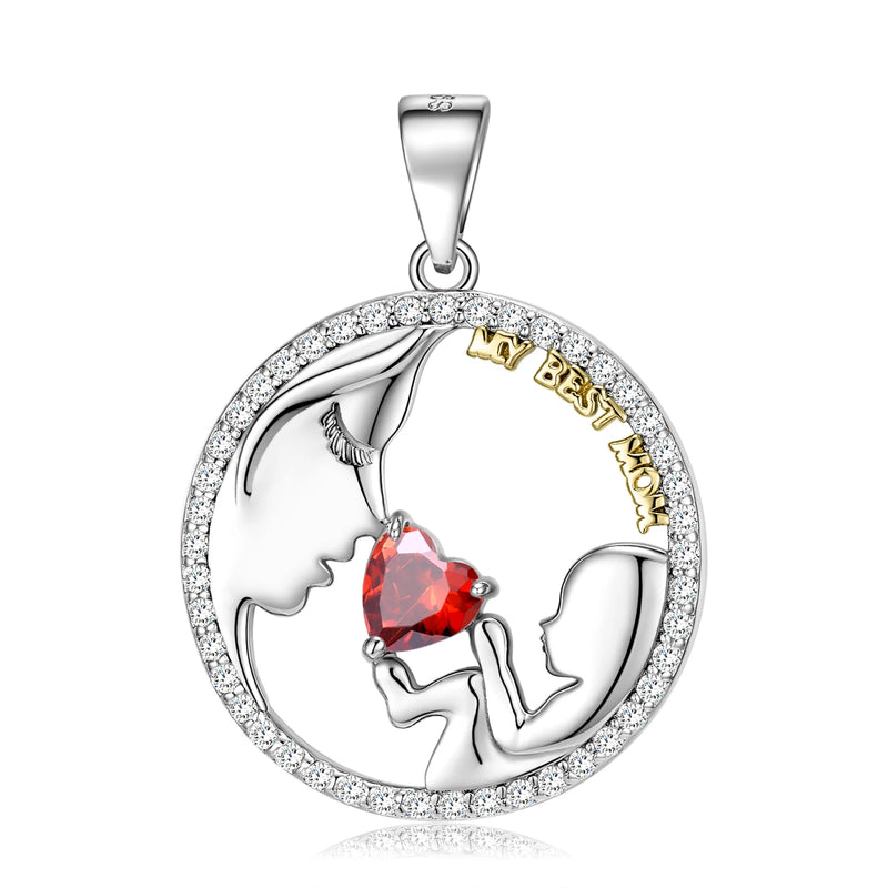 Heart Zircon Mothers Pendant Necklace 925 Sterling Silver Chain Necklace