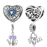 Mom Heart Sterling Silver Beads for Charm Bracelet