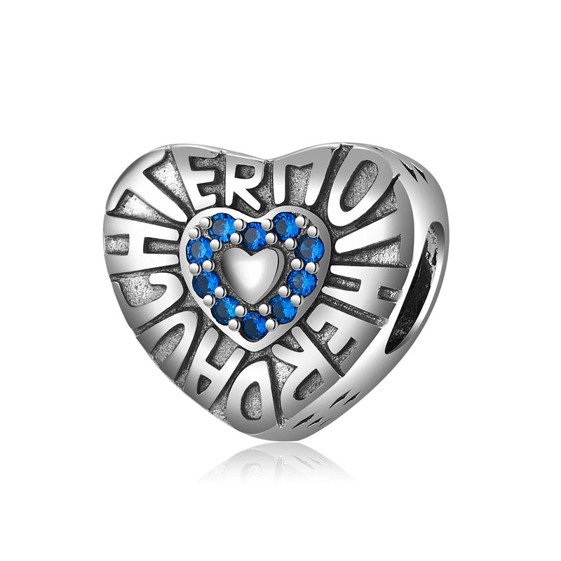 Mom Heart Sterling Silver Beads for Charm Bracelet