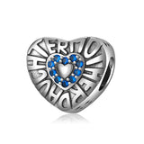 Mom Heart Sterling Silver Beads for Charm Bracelet