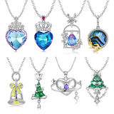 925 Sterling Silver Christmas Tree Bell Heart Planet Chain Necklace