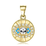 Golden Skull Evil Eye Rose Hand Pendant Necklace 925 Sterling Silver