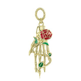 Golden Skull Evil Eye Rose Hand Pendant Necklace 925 Sterling Silver