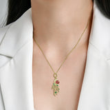 Golden Skull Evil Eye Rose Hand Pendant Necklace 925 Sterling Silver