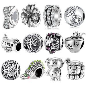 925 Sterling Silver Spring Charm Beads Collection with Cz - Fits Bracelet