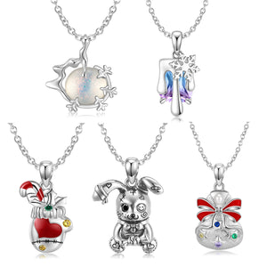 925 Silver Christmas Gloves Snowball Rabbit Doll Pendant Necklace
