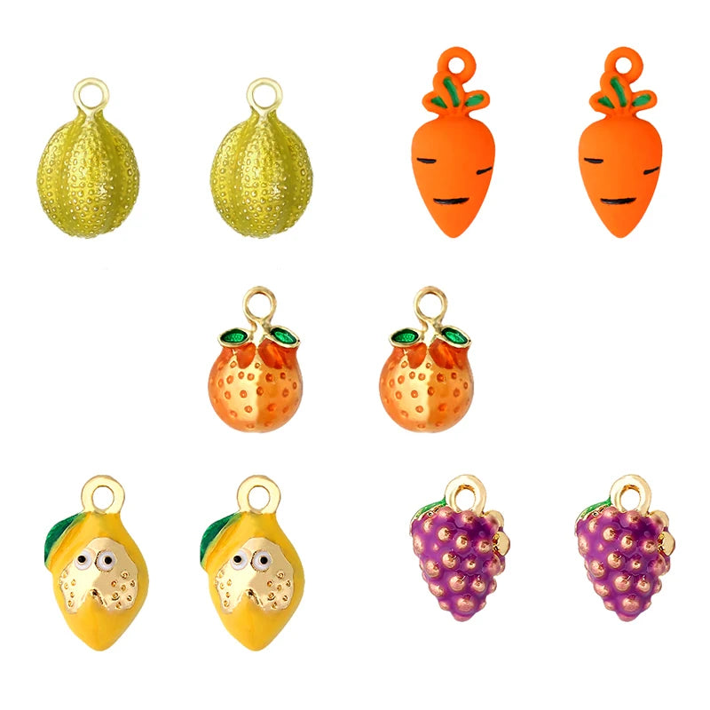JJFOUCS 5PCS/Set Enamel Fruit Charms for DIY Jewelry