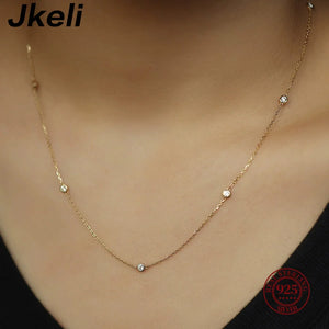 S925 Sterling Silver Zircon Bead Necklace Women Korea Clavicle Chain Jewelry