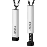 JL3V Engraved 3D Vertical Bar Necklace for Couple
