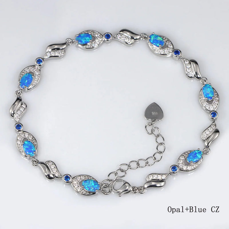 Fire Opal Rhodium-Plated Bracelet Jewelry Gift