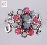 Flower Opal & Rainbow Crystal Wedding Ring