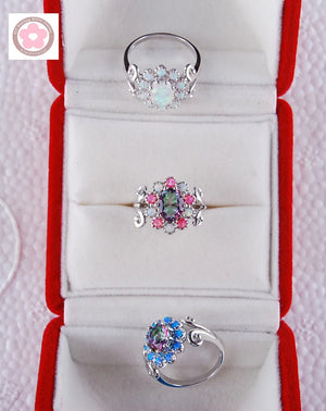 Flower Opal & Rainbow Crystal Wedding Ring