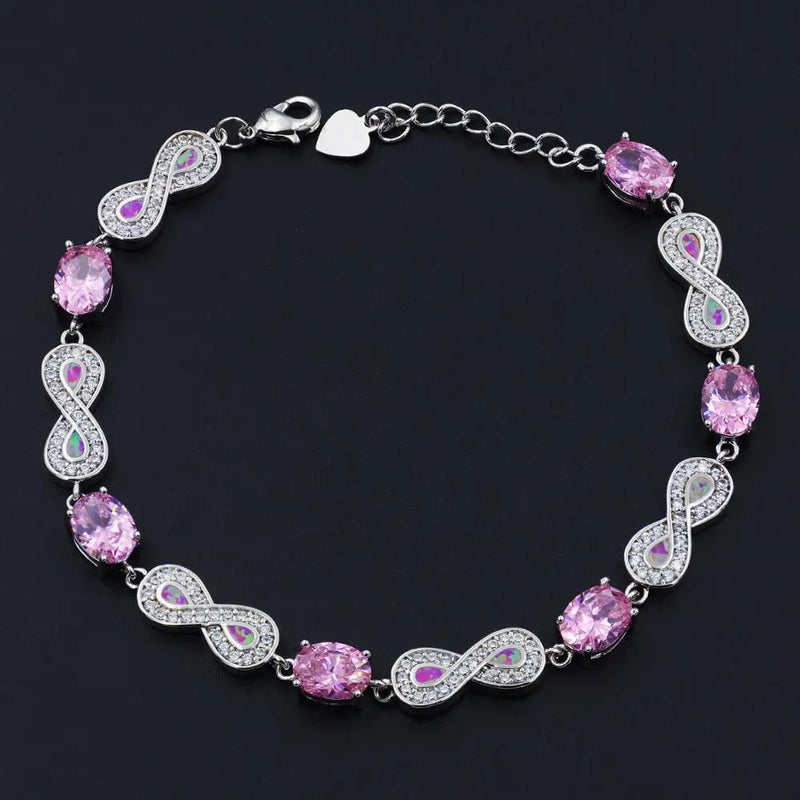 Figure Eight Fire Opal & Zircon Silver Bracelet Women's Jewelry Gift