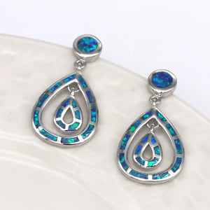 Double Water Drops Fire Opal Earrings Sterling Silver 925