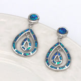 Double Water Drops Fire Opal Earrings Sterling Silver 925