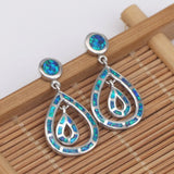 Double Water Drops Fire Opal Earrings Sterling Silver 925