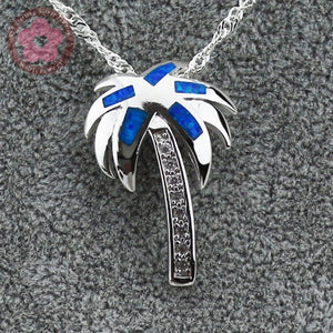 Tree Shape Opal Gem Charm 925 Sterling Silver Necklace Pendant