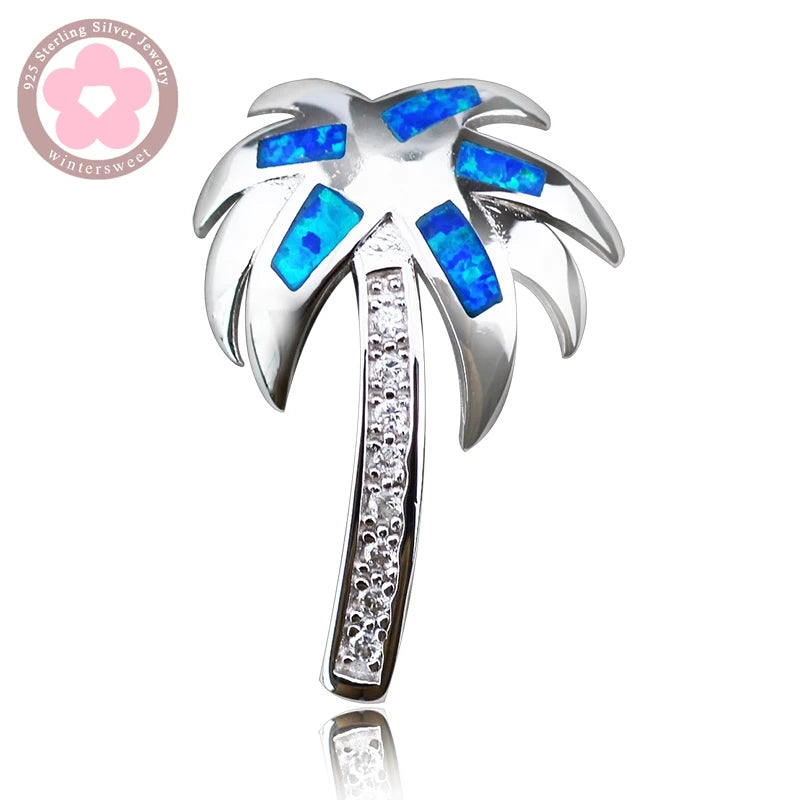 Tree Shape Opal Gem Charm 925 Sterling Silver Necklace Pendant