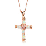 Romantic Opal Cross Pendant Necklace for Women