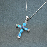 Romantic Opal Cross Pendant Necklace for Women
