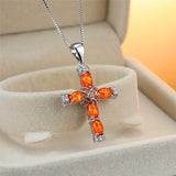 Romantic Opal Cross Pendant Necklace for Women