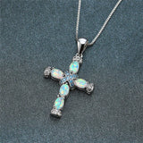 Romantic Opal Cross Pendant Necklace for Women