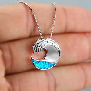 Sea Wave Dolphins Opal Pendant Necklace for Women