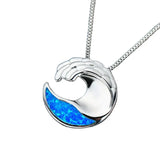 Sea Wave Dolphins Opal Pendant Necklace for Women