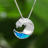 Sea Wave Dolphins Opal Pendant Necklace for Women