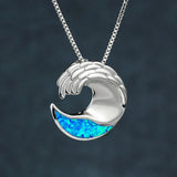 Sea Wave Dolphins Opal Pendant Necklace for Women