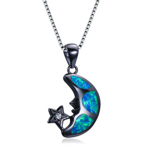 Shine Moon Dolphins Opal Pendant Necklace for Women