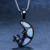 Shine Moon Dolphins Opal Pendant Necklace for Women