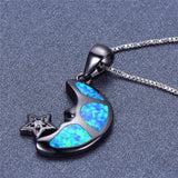 Shine Moon Dolphins Opal Pendant Necklace for Women