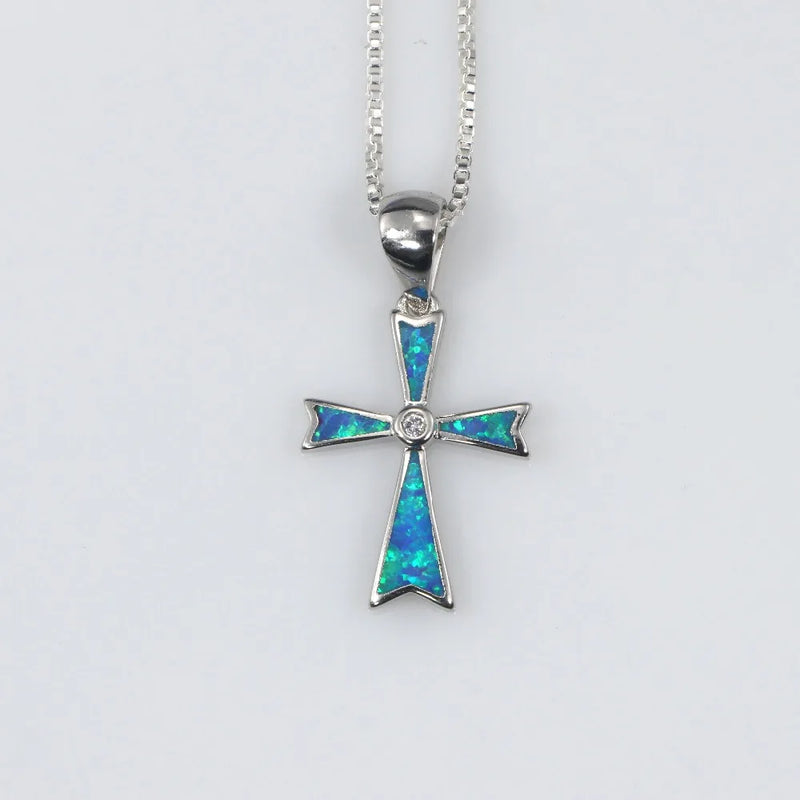 Opal Cross Pendant Necklace Women's Jewelry Gift