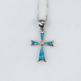Opal Cross Pendant Necklace Women's Jewelry Gift