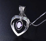 JLP2003 Heart Shape Dolphins Opal Pendant Necklace