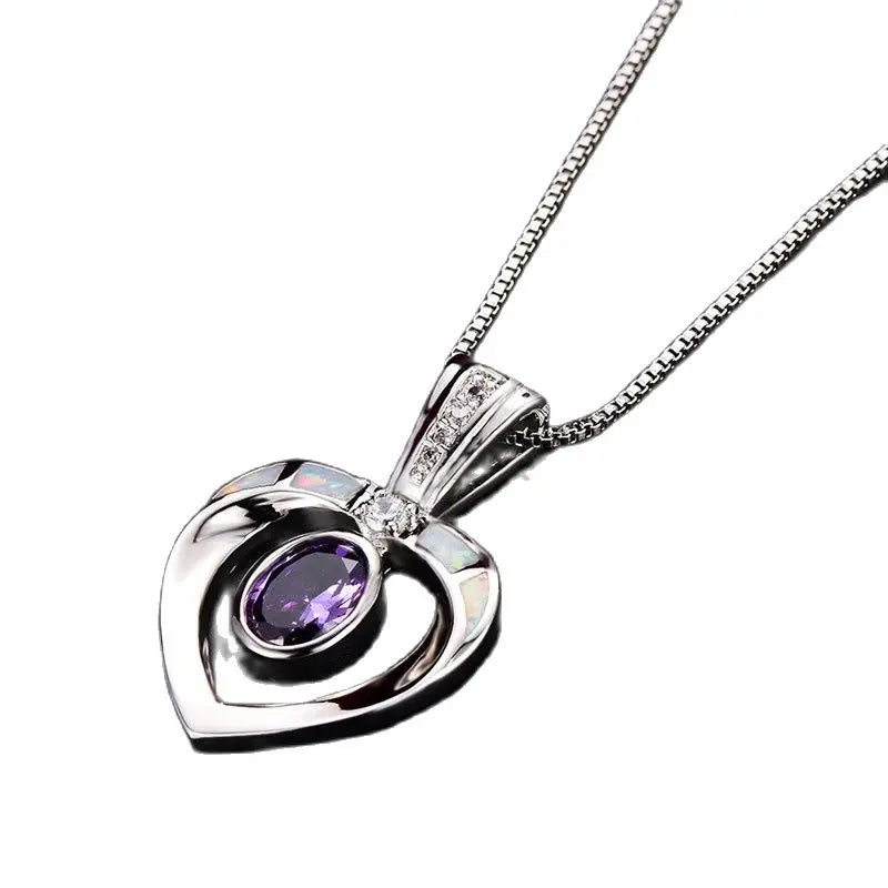 JLP2003 Heart Shape Dolphins Opal Pendant Necklace