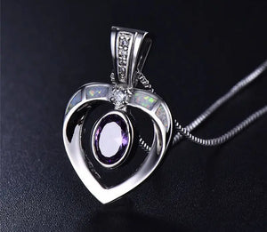 JLP2003 Heart Shape Dolphins Opal Pendant Necklace