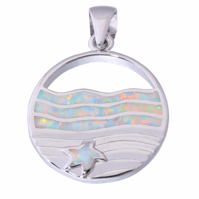 Sea Wave Opal Cross Pendant Necklace for Women