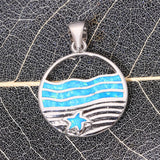 Sea Wave Opal Cross Pendant Necklace for Women