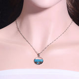 Sea Wave Opal Cross Pendant Necklace for Women
