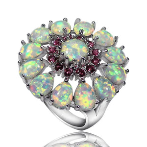 JLR-1055 Cocktail Rings Real Gorgeous Fire Opal Round Blue Topaz Ring Size 8