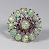 JLR-1055 Cocktail Rings Real Gorgeous Fire Opal Round Blue Topaz Ring Size 8