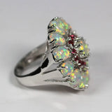 JLR-1055 Cocktail Rings Real Gorgeous Fire Opal Round Blue Topaz Ring Size 8