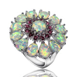 JLR-1055 Cocktail Rings Real Gorgeous Fire Opal Round Blue Topaz Ring Size 8