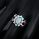JLR-183 Flower Fire Opal Wedding Ring
