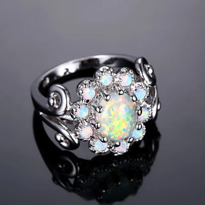 JLR-183 Flower Fire Opal Wedding Ring
